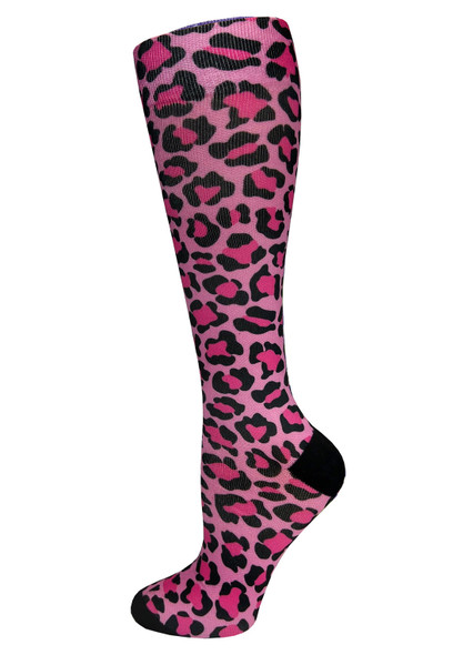 Prestige Medical 387 - 12" Soft Comfort Compression Socks - Leopard Print Pink