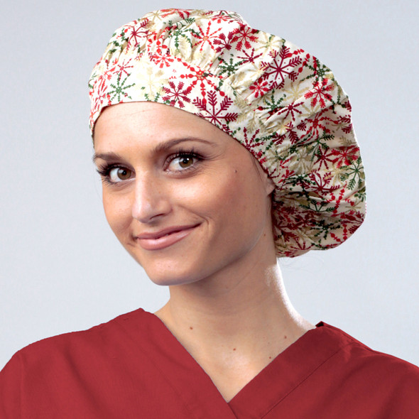 Green Scrubs - Bouffant Hat - Spiced Snowflakes