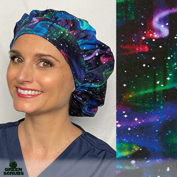 Green Scrubs - Bouffant Scrub Hat - Space Waves