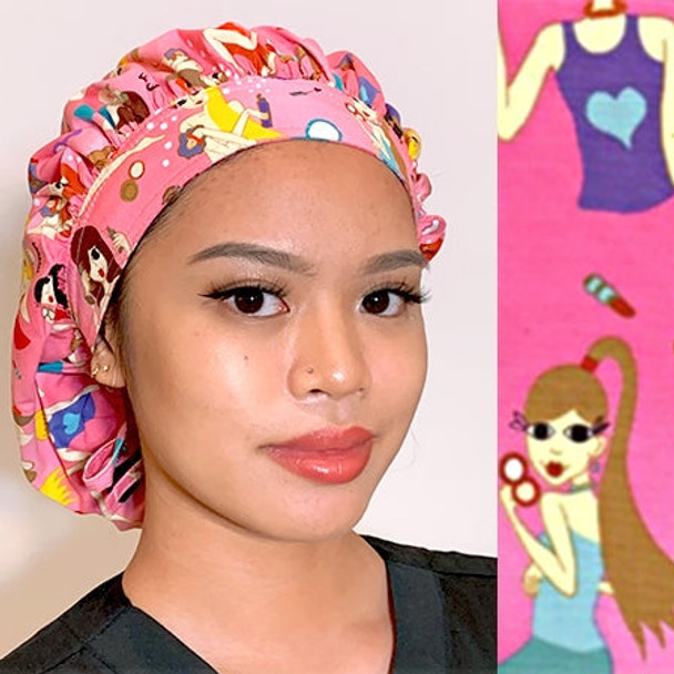 Green Scrubs - Bouffant Hat - Makeup Divas Pink