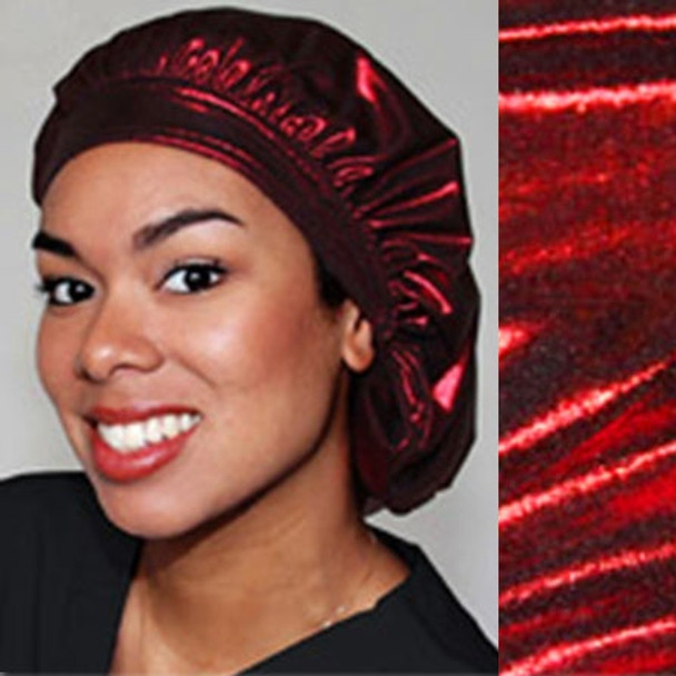 Green Scrubs - Bouffant Hat - Metallic Red