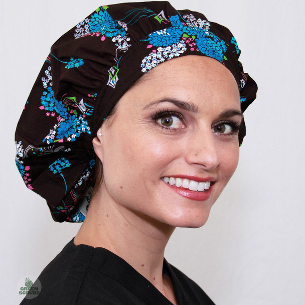 Green Scrubs - Bouffant Hat - Meteor Mums