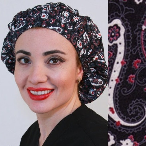 Green Scrubs - Bouffant Hat - Poker Paisley