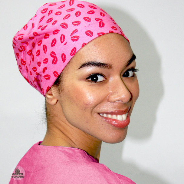 Green Scrubs - The Original Super Tie Hat - Pink Kisses