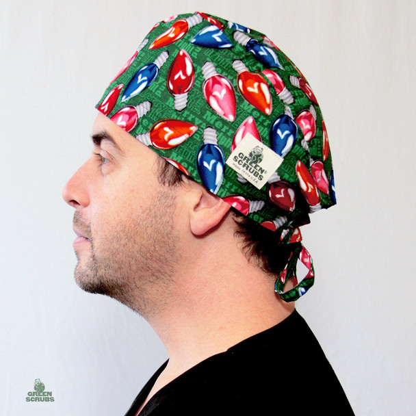 Green Scrubs - Modern Fit Tieback Hat - Holiday Bulbs