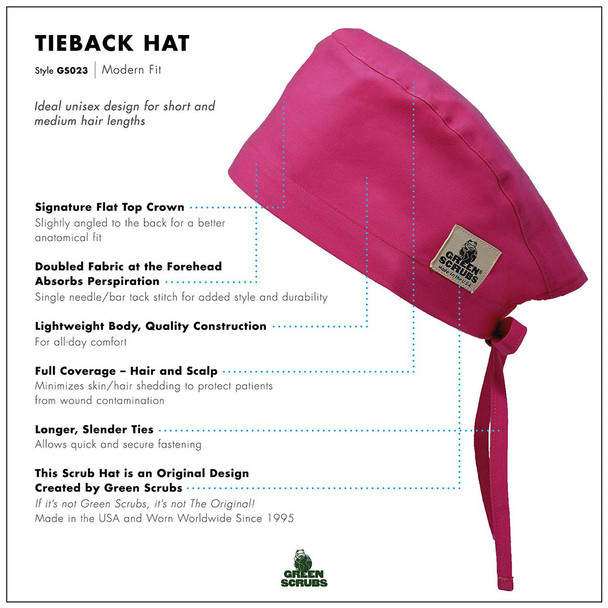 Green Scrubs - Modern Fit Tieback Hat - 100% Cotton Pewter
