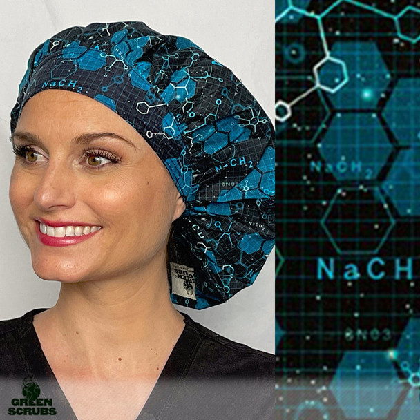 Green Scrubs - Tie Bonnet Scrub Hat - Chemical Bonds