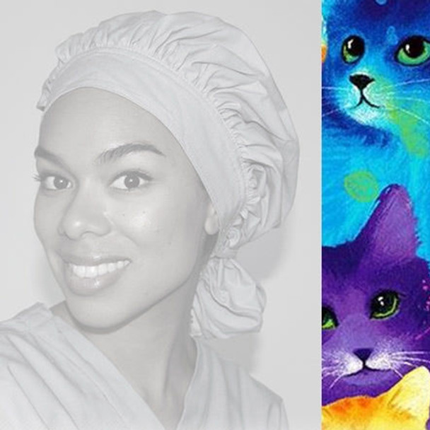 Green Scrubs - Tie Bonnet Hat - Colorful Kitties