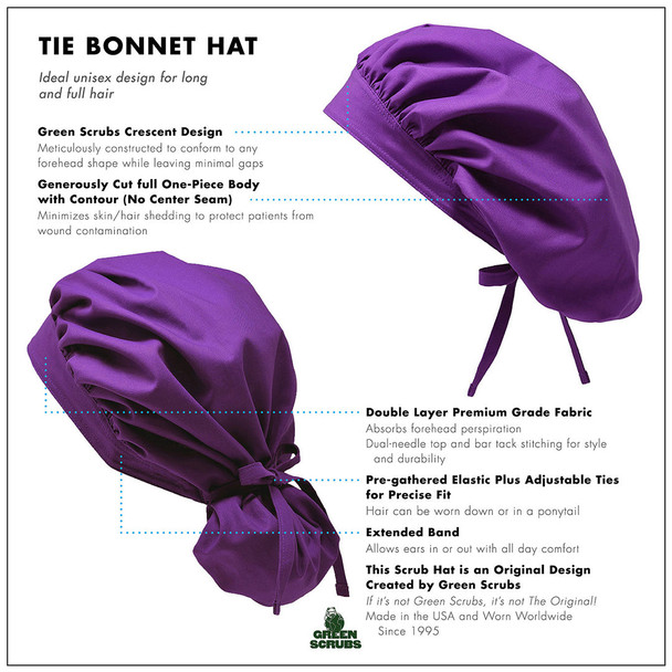 Green Scrubs -Tie Bonnet Hat - 100% Cotton Dr Blue