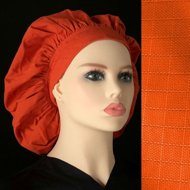 Green Scrubs -Tie Bonnet Hat - Cotton Ripstop Tangerine