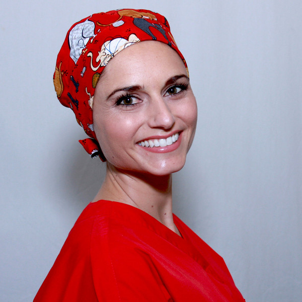 Green Scrubs - Modern Fit Super Tie Hat - Purr-fectly Red