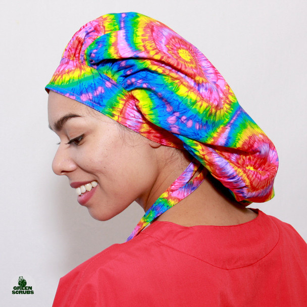 Green Scrubs - Tie Bouffant Scrub Hat - Tie Dye