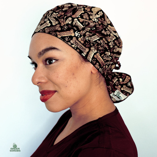 Green Scrubs - Tie Bonnet Scrub Hat with Terry - Tossed Bones