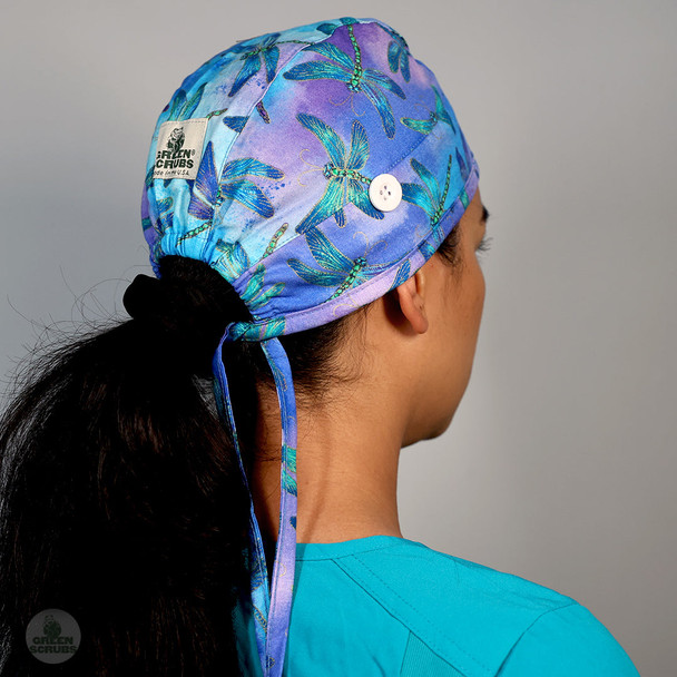 Green Scrubs - Skull Scrub Cap - Dragonflies