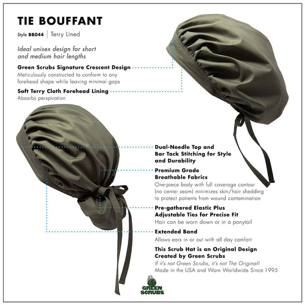Green Scrubs - Tie Bouffant Scrub Hat - Dragonflies Black