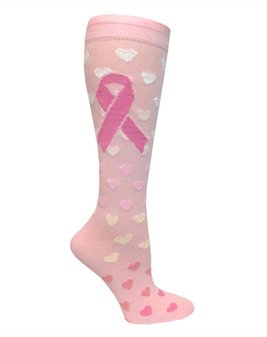 Prestige Medical 386 - 12" Premium Compression Socks - Pink Ribbons on Pink