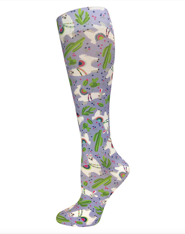 Prestige Medical 387 - 12" Soft Comfort Compression Socks - Llamas Periwinkle