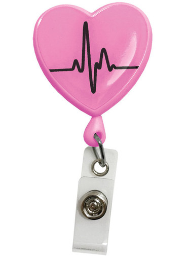 Prestige Medical S13 - Retracteze ID Holder - EKG Heart Pink - Green Scrubs