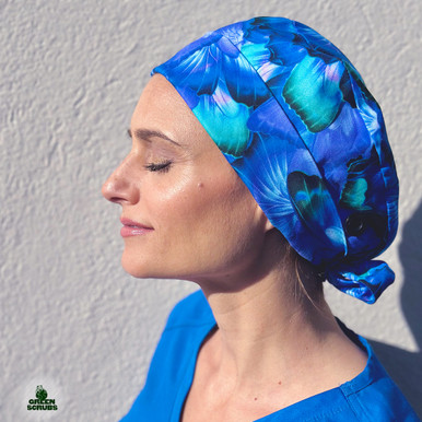 Dinosaur Green Bone Scrub Cap, Adjustable Tie Back Hat, One Size