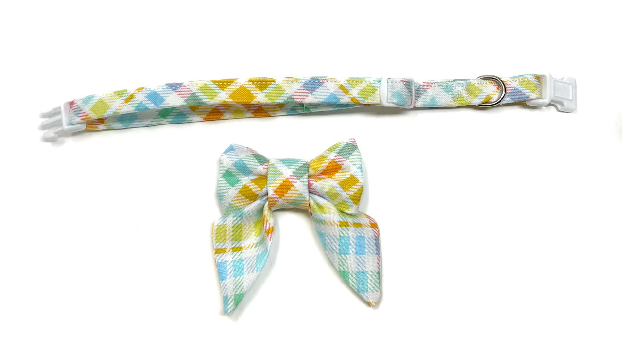 Cat Collar & Sailor Bow Tie - Easter Plaid