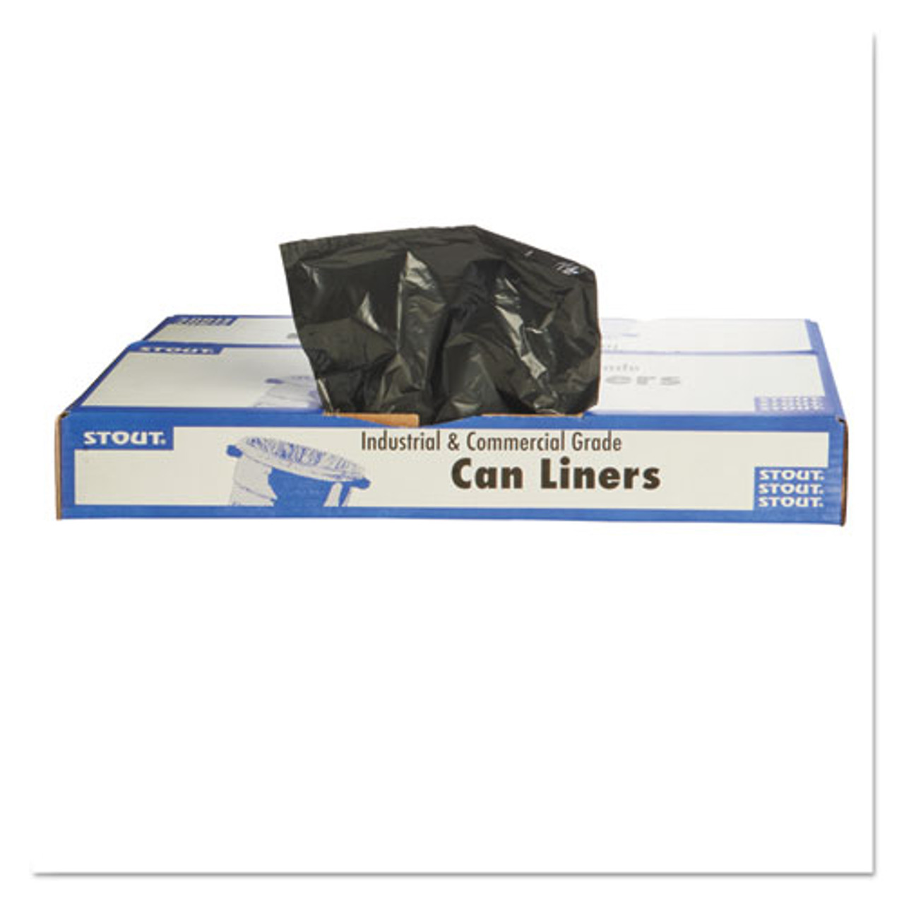 Commercial trash bags 60 gallon 38x60 1.5 mil case of 100 black, linear low  STOT3860B15 Stout