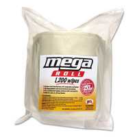 Wipes Mega Roll Refill, 8 x 8, Unscented, White, 1,200/Roll, 2 Rolls/Carton