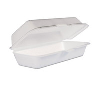 Foam hinged lid carryout containers hot dog case