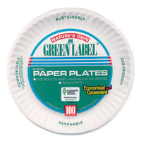 Uncoated paper plates 6 inch white green label