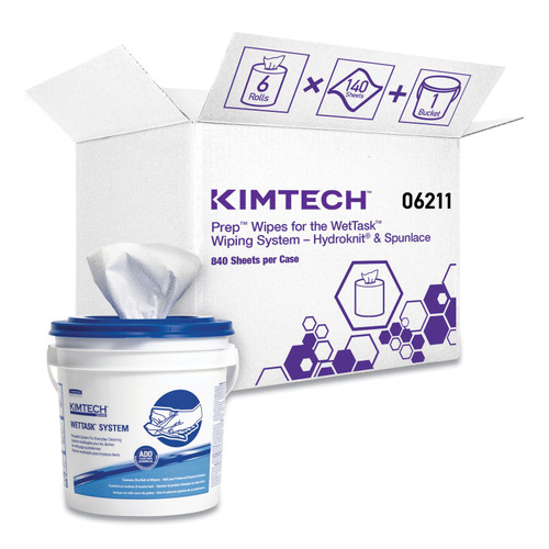  KCC0621102 Kimberly Clark Wipers for Wettask System Bleach Disinfectant and Sanitizer 140 per Roll 6 Rolls and 1 Bucket per Carton