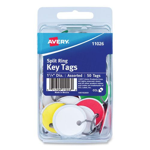 Key tags with metal rim pack of 50 key tags in four colors, Avery AVE11026