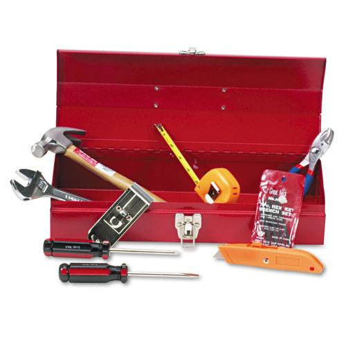 Tool kit with metal toolbox with 16 basic