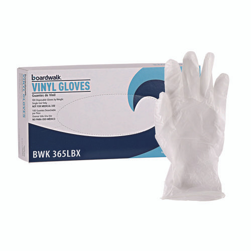 BWK365LBX Boardwalk General Purpose Vinyl Gloves Powder Latex Free 2.6 mil Large Clear 100 per Bx