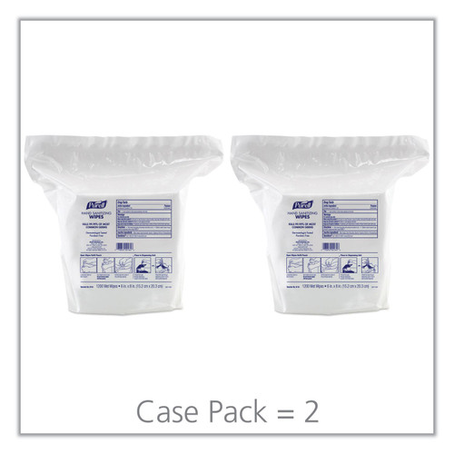 Purell hand sanitizer sanitizing wipes refill pouch 1200 wipes per pouch case of 2 refill pouches Gojo goj911802