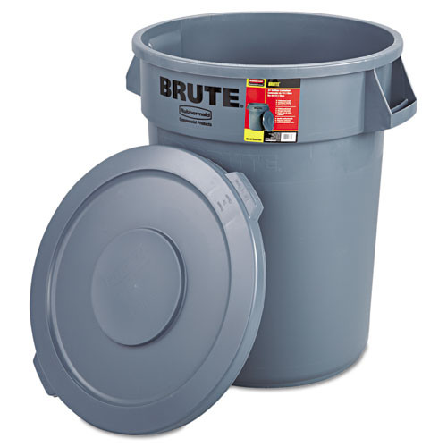 Rubbermaid 32 gal Brute Garage Trash Can with Lid, Grey Garbage Can, Crush  Resistant Material