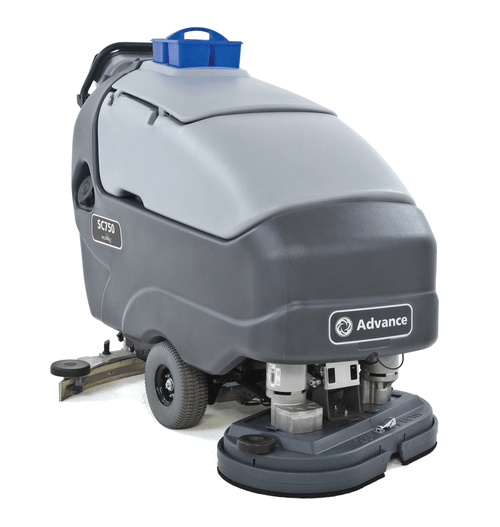 Nilfisk Advance 56112382 SC750 26D Walk Behind Floor Scrubber with four 310 Ah wet batteries shelf charger and pad holders