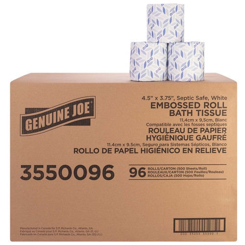 2 ply Standard Bath Tissue Rolls 4.5 x 3.8, 500 Sheets, White 96 per Carton