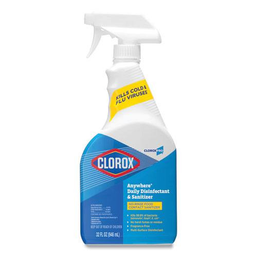Sanitizing spray Clorox anywhere hard surface epa registered 32 oz. Trigger spray bottle 12 bottles per case. Clo01698ct