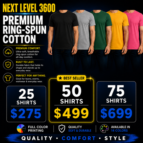 Next Level 3600 Premium Packages | choose upto 2 shirt colors