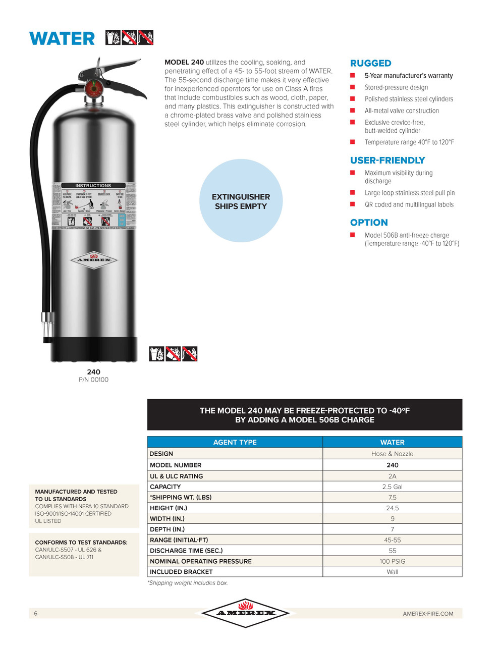 Amerex B240 2.5 Gallon Water Pressure Fire Extinguisher