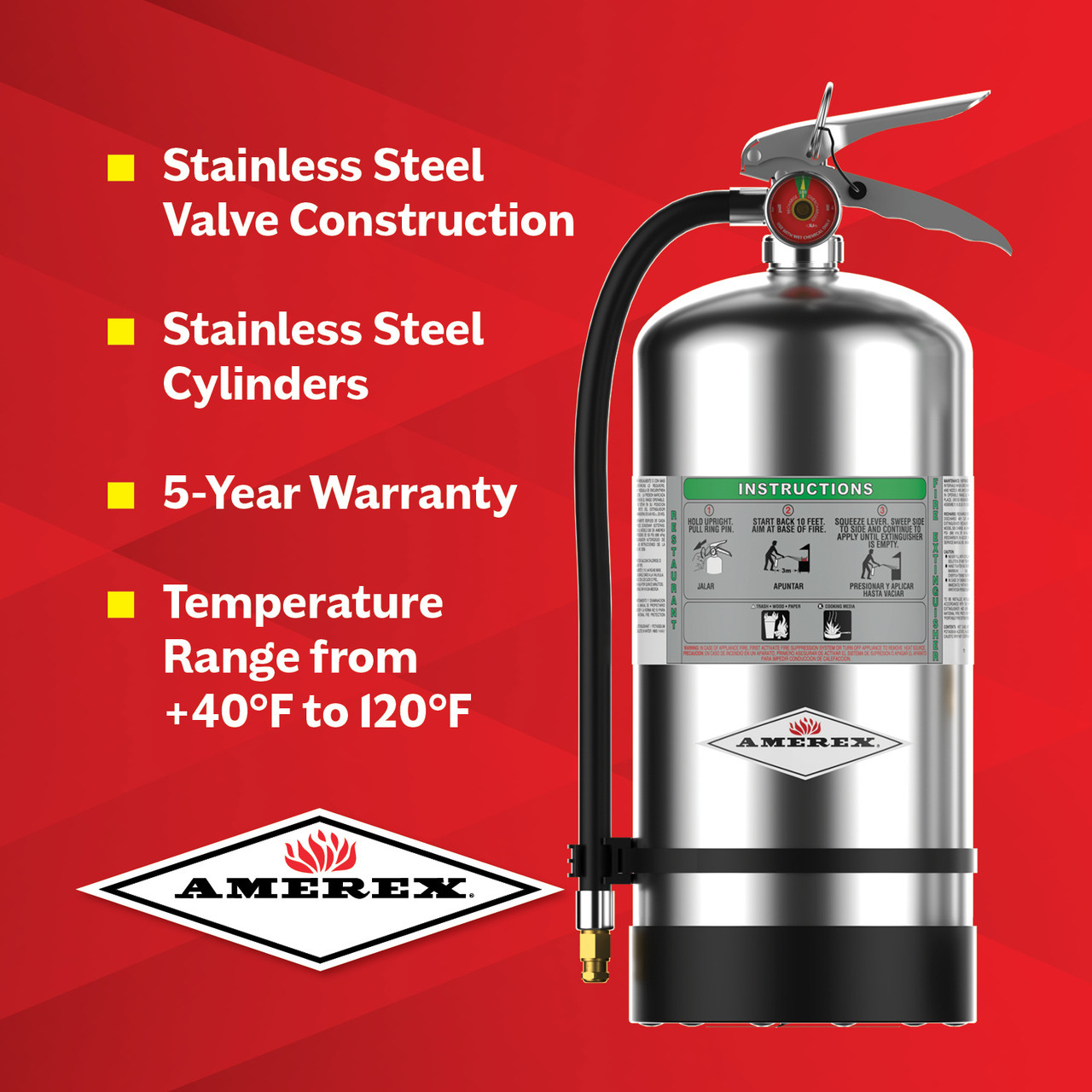 Amerex 6 Liter Class K Restaurant Kitchen Fire Extinguisher