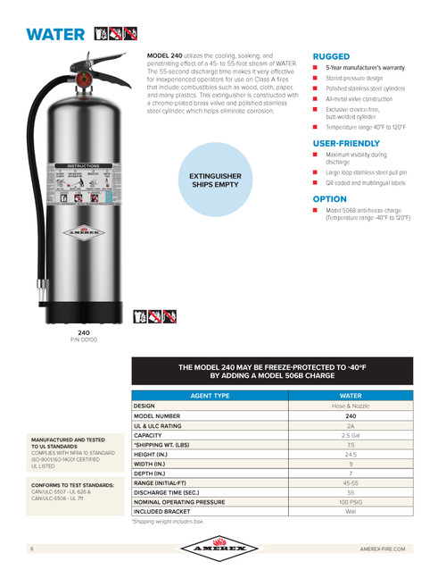 Amerex B240 2.5 Gallon Water Pressure Fire Extinguisher