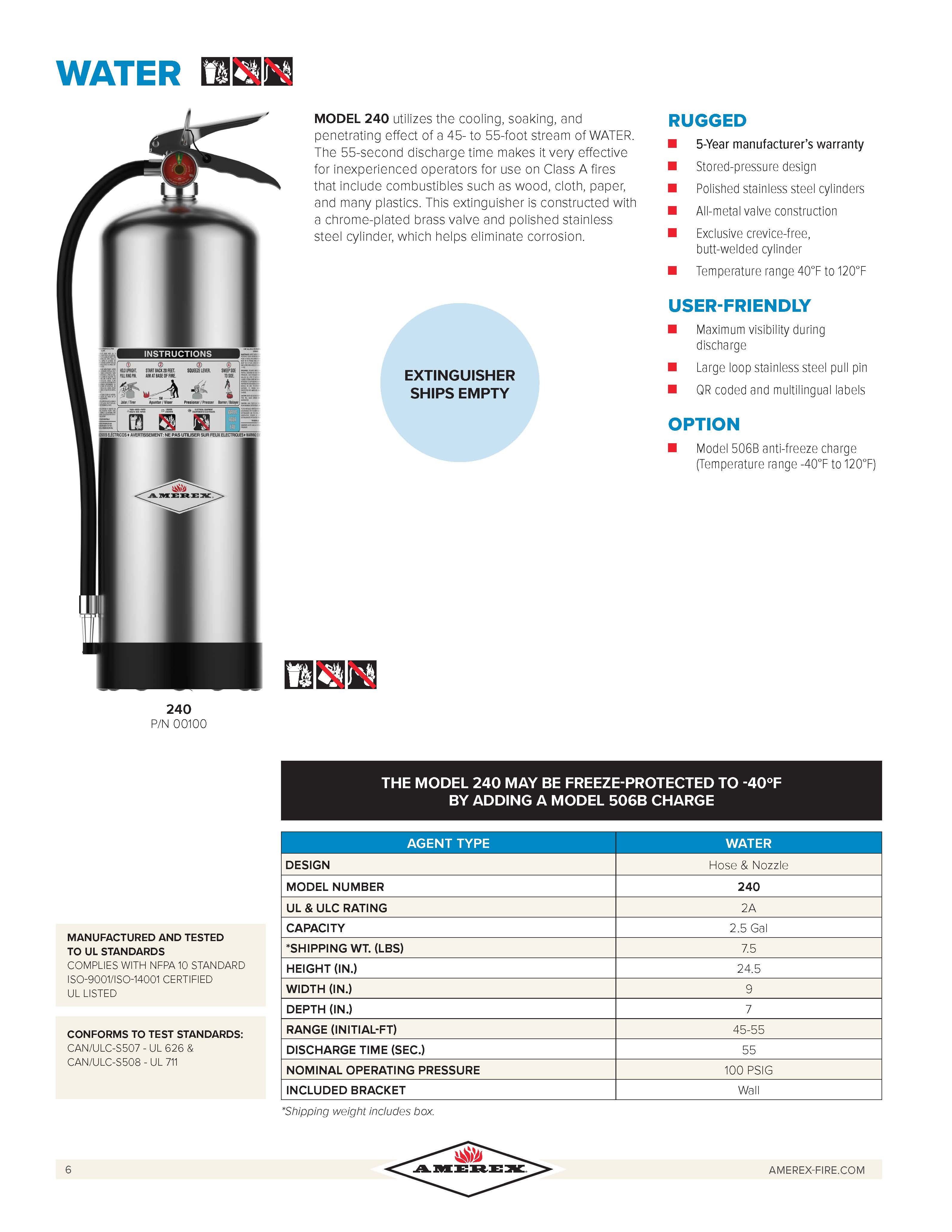 Amerex 2.5 Gal. Water Pressure Fire Extinguisher