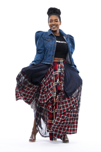 plaid and denim maxi skirt