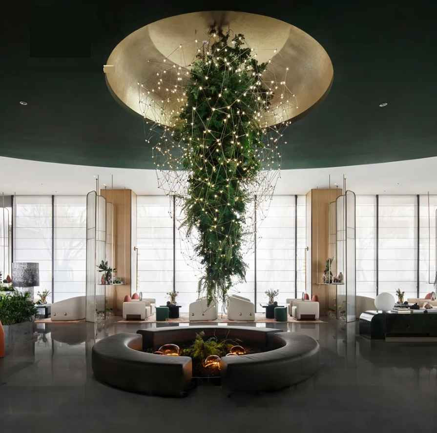 Lucia: Artificial Tree Chandelier Entryway Lighting Fixture