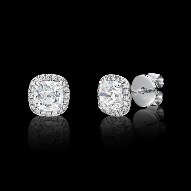 Victoria: Exquisite Diamond Halo Stud Earrings Old Mine