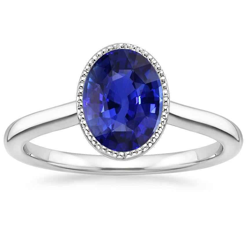 Madrid: Luxury Oval Blue Sapphire Ring Solitaire Bezel