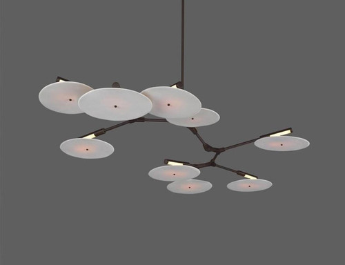 London Studio Collection - Branching Style Arms With Acrylic Disc Chandelier 9 Light - black metal