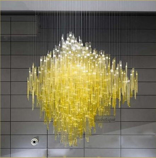 Yellow Modern Glass Crystal Shard Hotel Chandelier