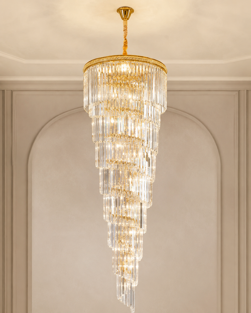Clarissa: Large Chandeliers For Vaulted Ceilings - High End Crystal Chandeliers - Spiral Staircase Chandelier