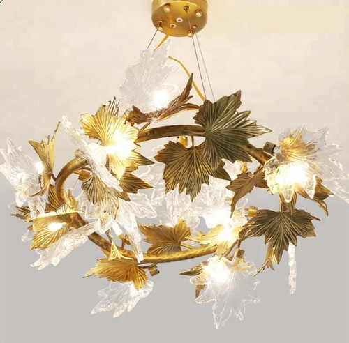 L'automne Golden & Clear Crystal Leaf Round Chandelier